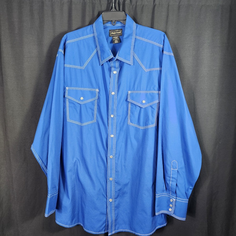 High Noon Mens‎ 2XL Royal Blue Western Pearl Snap Shirt Contrast Stitch Rodeo